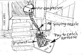 blowing excess kerosene from innards with air compressor